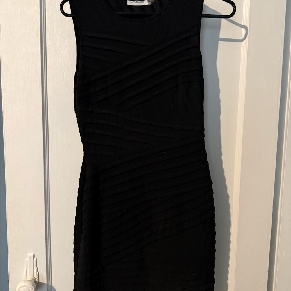 Calvin Klein Black Sleeveless Textured Mini Dress